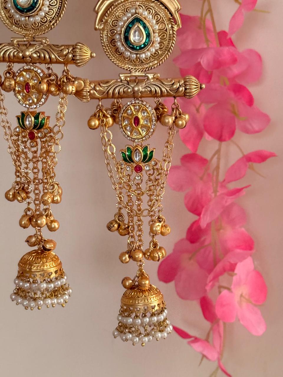 Kuhu Chandni - Green Lotus Kashmiri Earrings