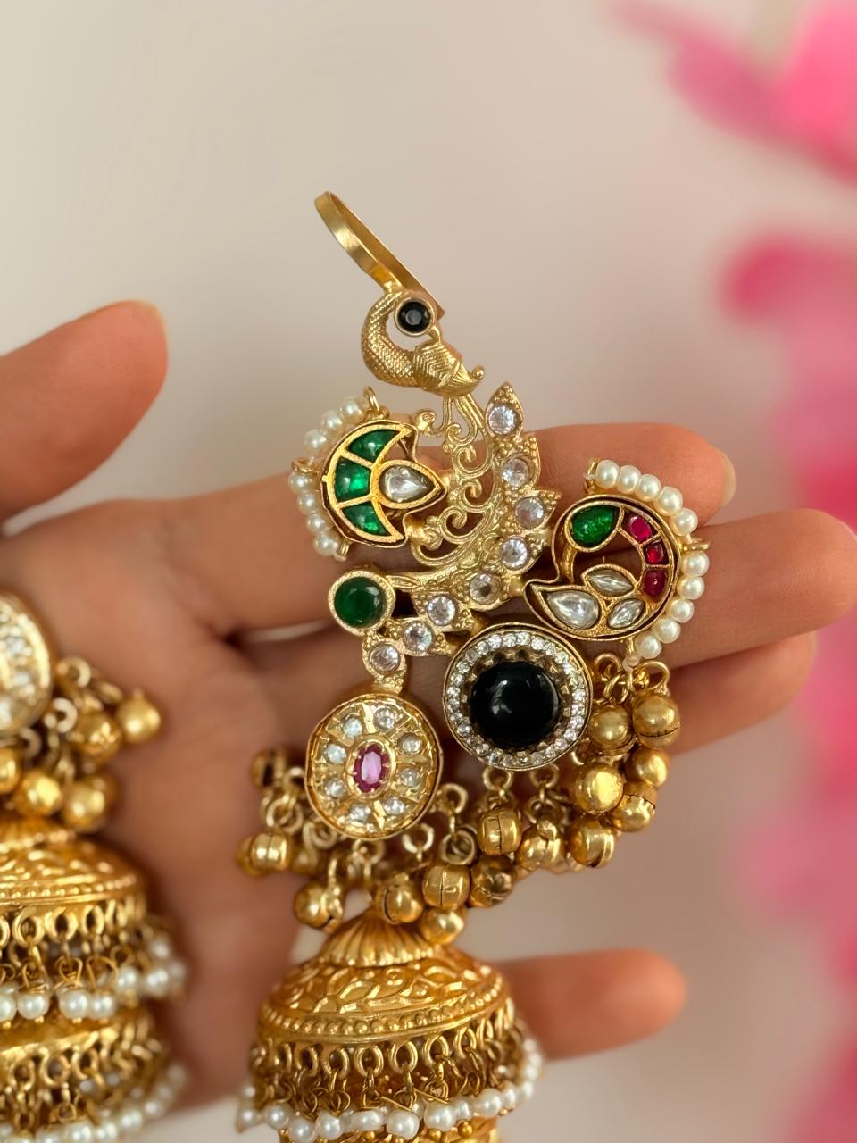 Noorveil - Black Green Kashmiri Earcuff Jhumka