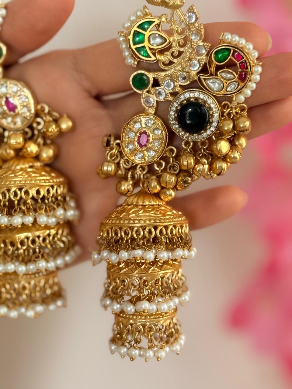 Noorveil - Black Green Kashmiri Earcuff Jhumka