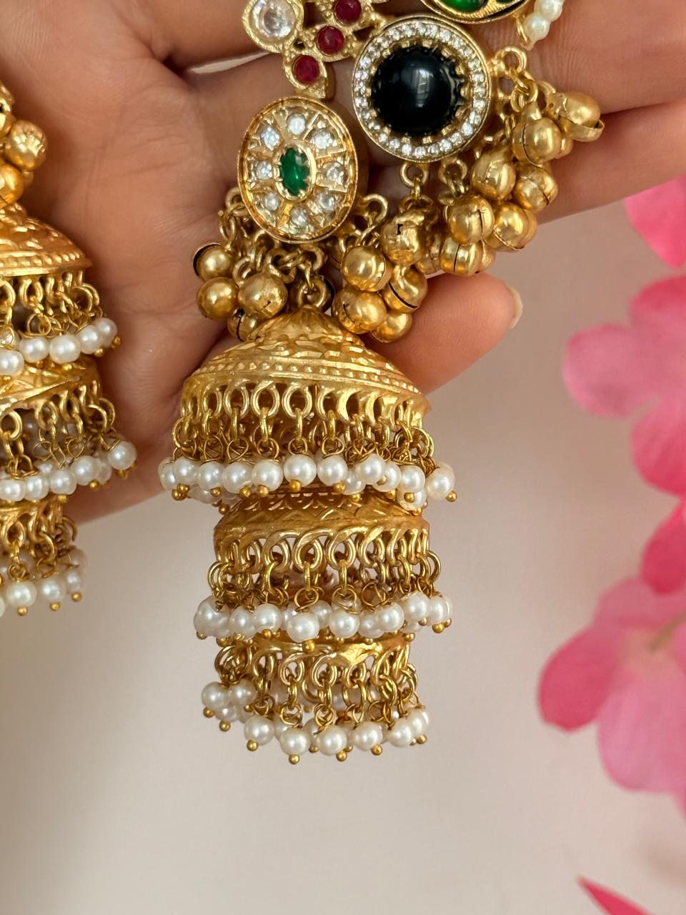 Noorveil - Black Pink Kashmiri Earcuff Jhumka