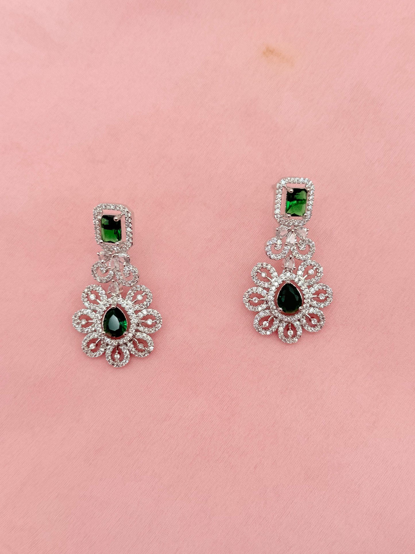 Florencia Emerald American Diamond Necklace Set