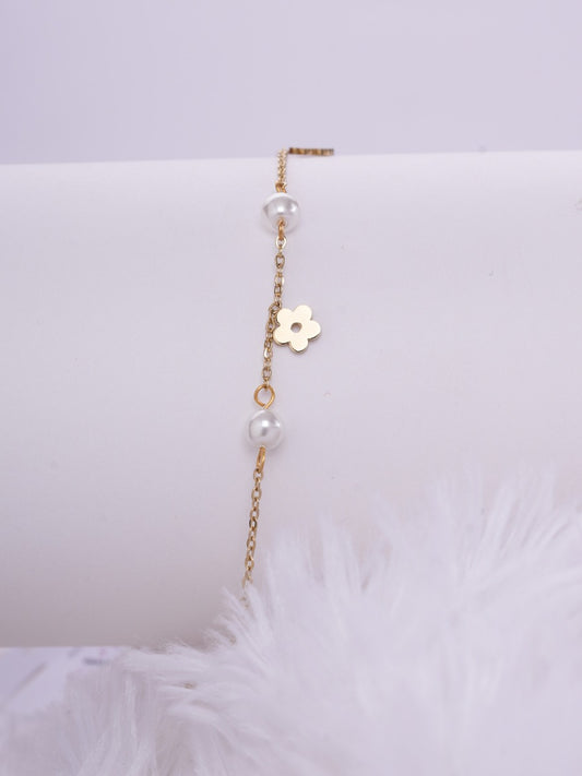 Daisy Drape – Pearl Flower Anklet (Anti Tarnish)