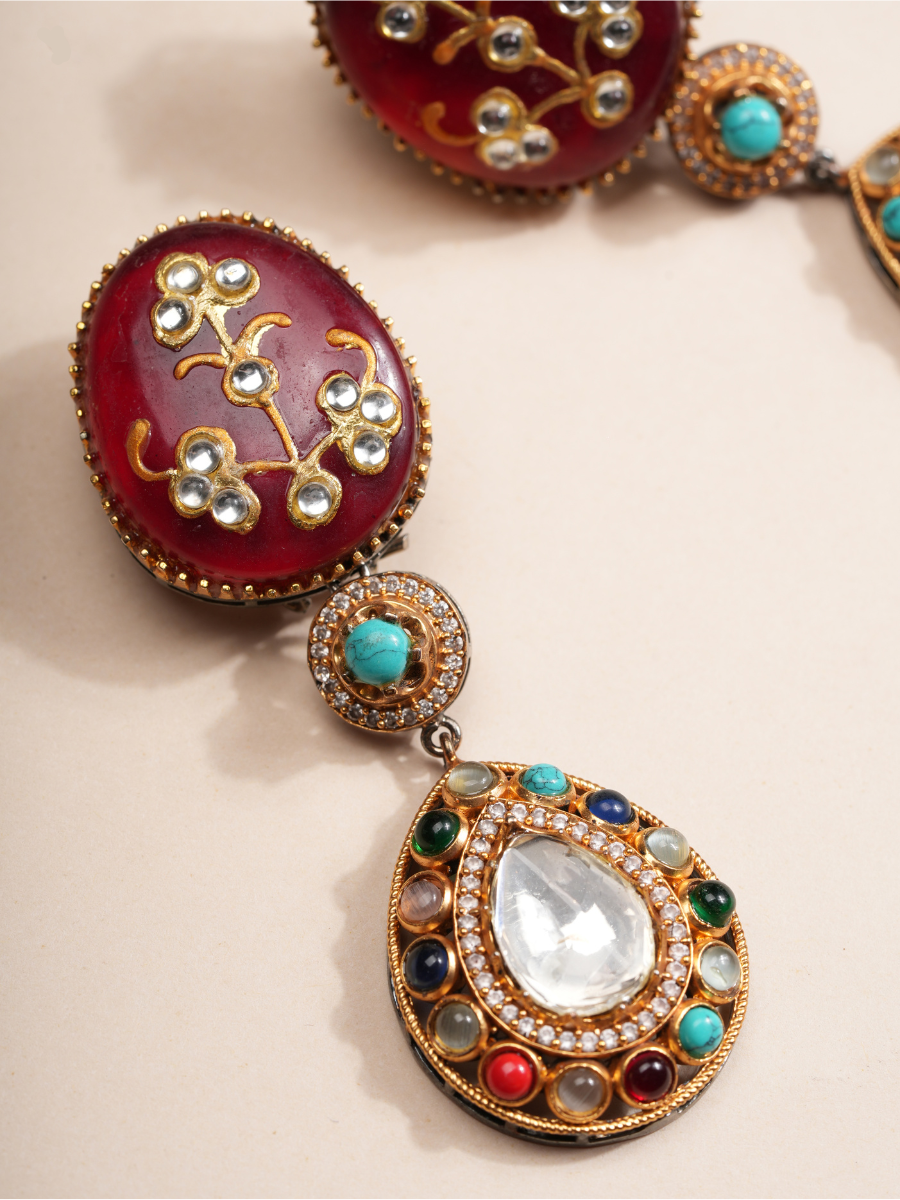 Regal Flora & Fauna Kundan Necklace & Earrings Set