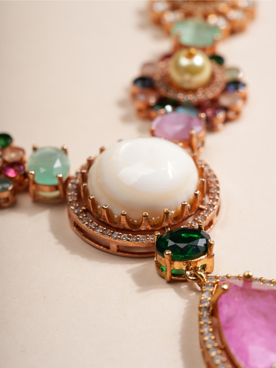 Pastel Blossom Gemstone Pearl Necklace Set