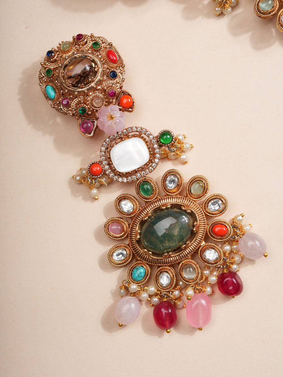 Imperial Aura Multi-Gem Bridal Choker Necklace Set