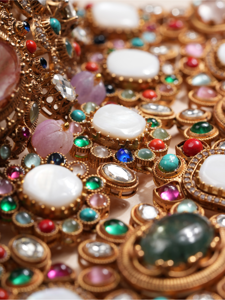 Imperial Aura Multi-Gem Bridal Choker Necklace Set