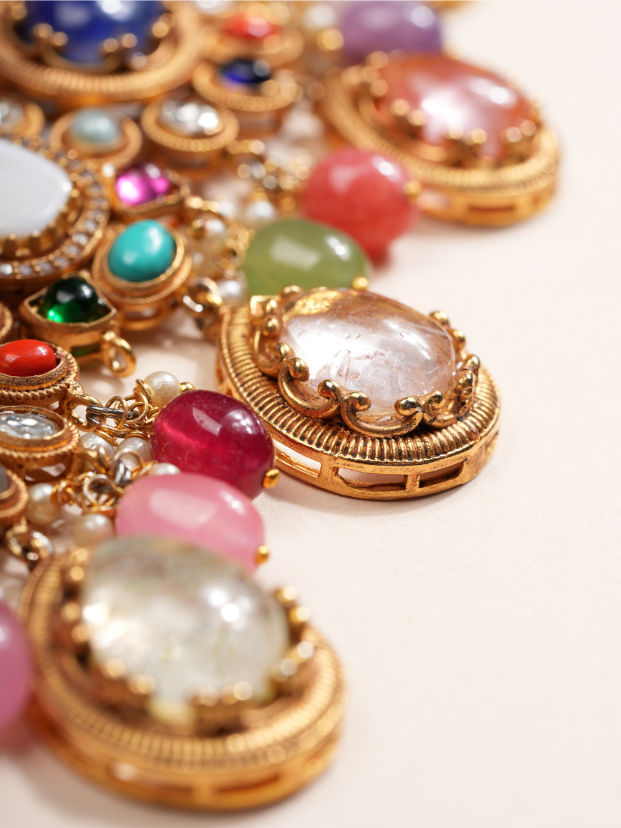 Imperial Aura Multi-Gem Bridal Choker Necklace Set