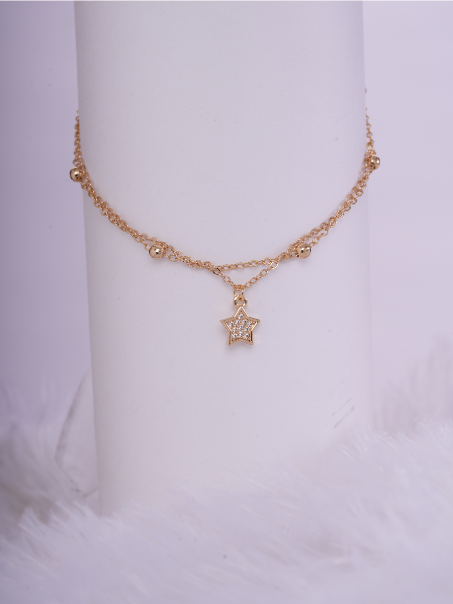 Starry Sole – Anti Tarnish Double Chain Charm Anklet