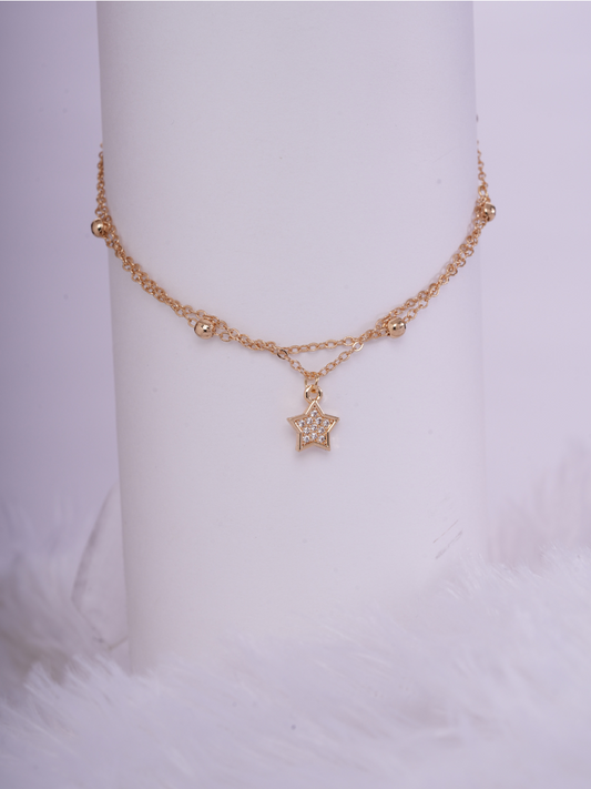 Starry Sole – Anti Tarnish Double Chain Charm Anklet
