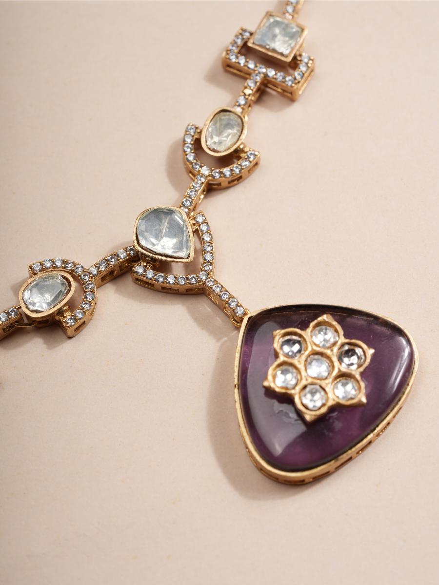 Amethyst Shine Modern Kundan Necklace & Earrings Set