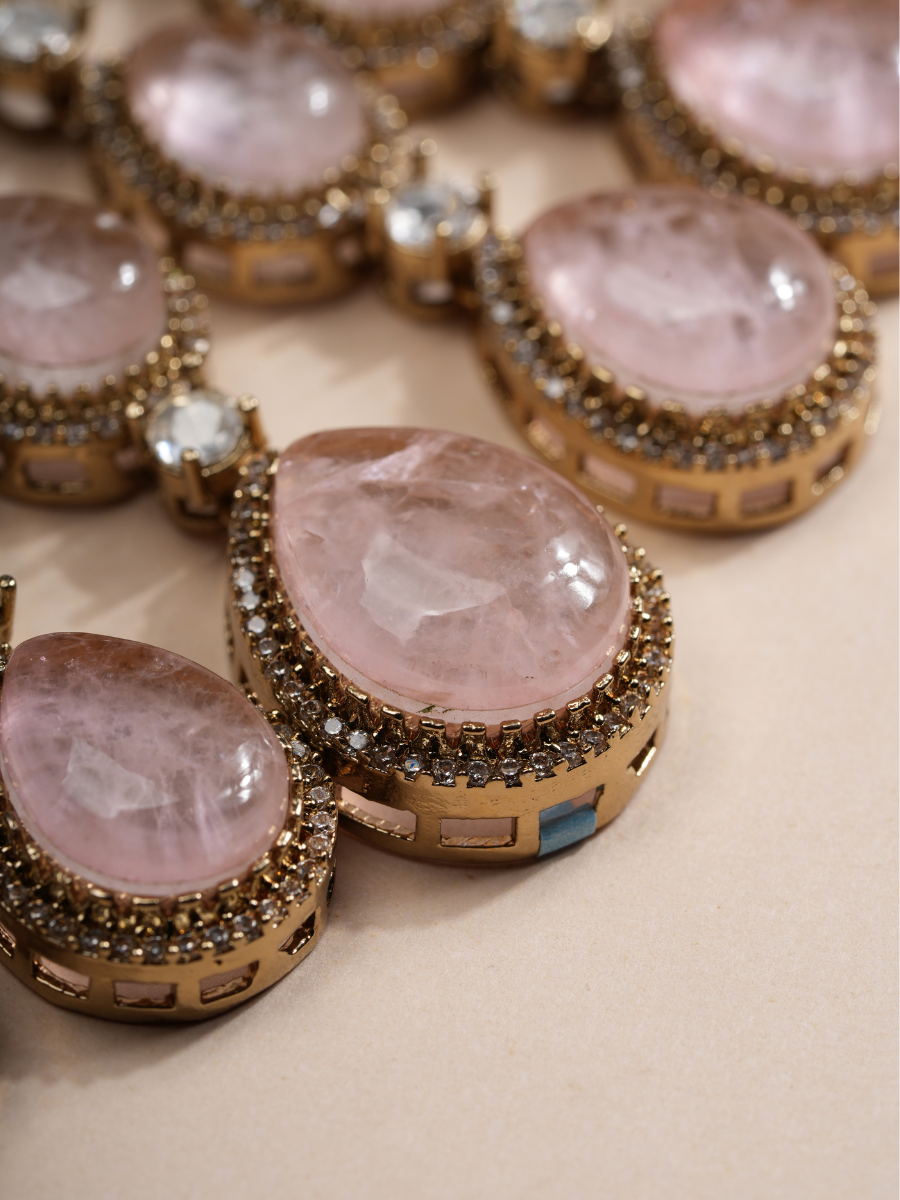 Blush Cascade Rose Choker & Earrings Set