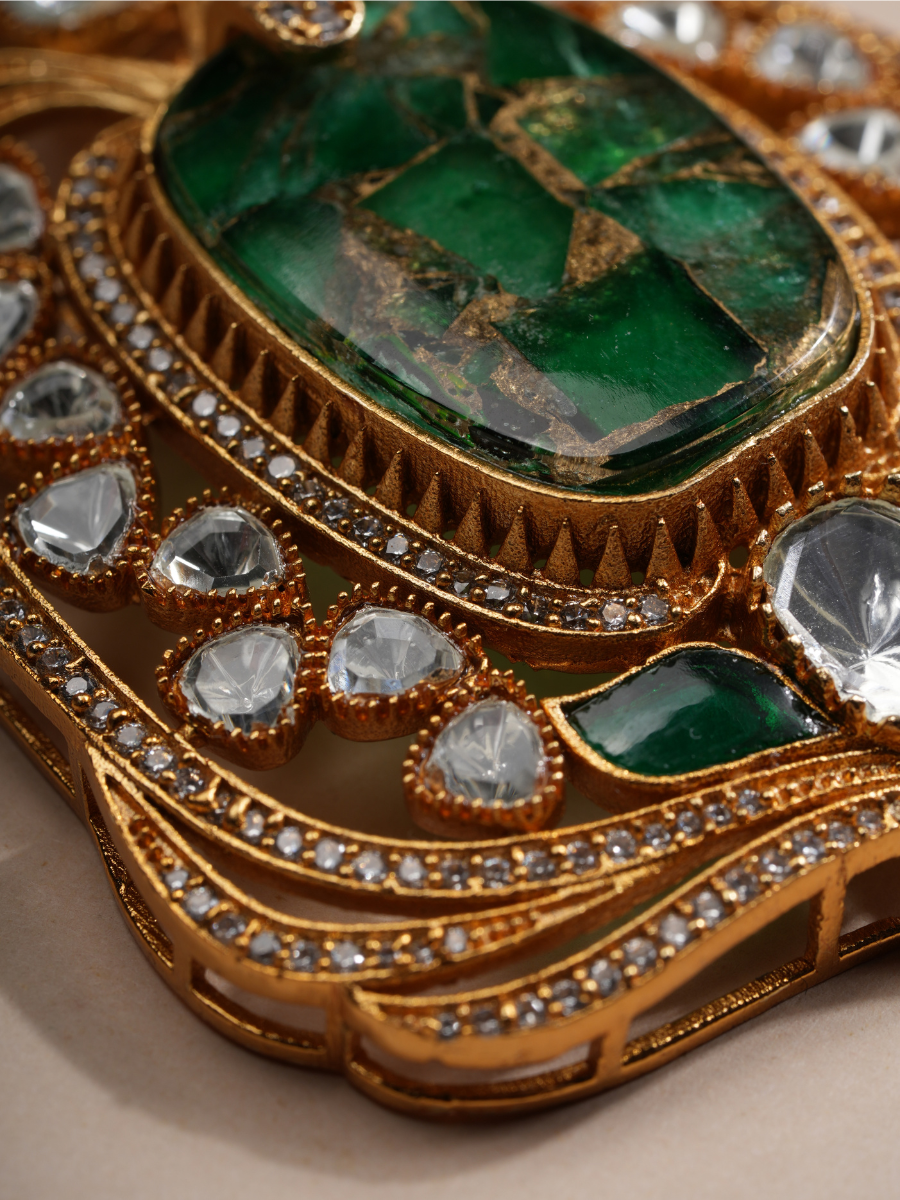 Emerald Queen Polki Kundan Necklace & Studs Set