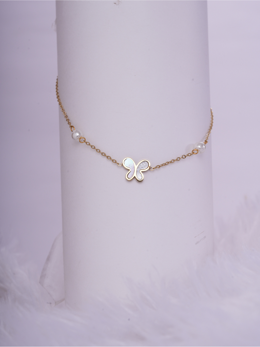 Obly – Butterfly Pearl Anklet (Anti Tarnish)