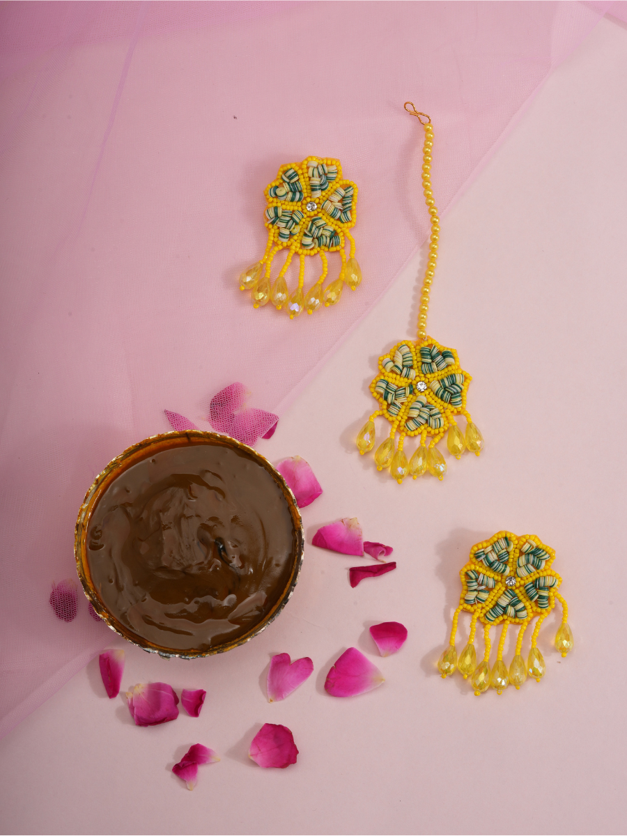 Haldi Hues – Handmade Floral Beaded Jewellery Set