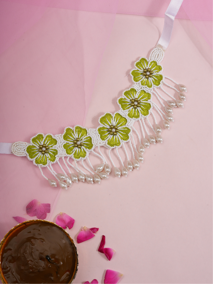 Olive Dew – Handmade Haldi Floral Jewellery Set