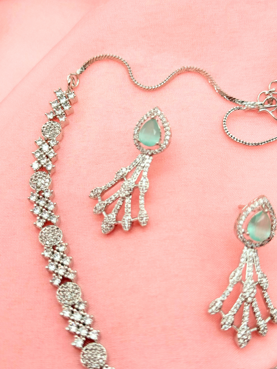 Gleam Aura – Mint Touch American Diamond Necklace Set
