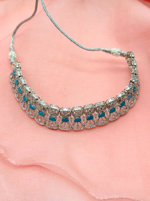 Azure Bloom – American Diamond Choker Set