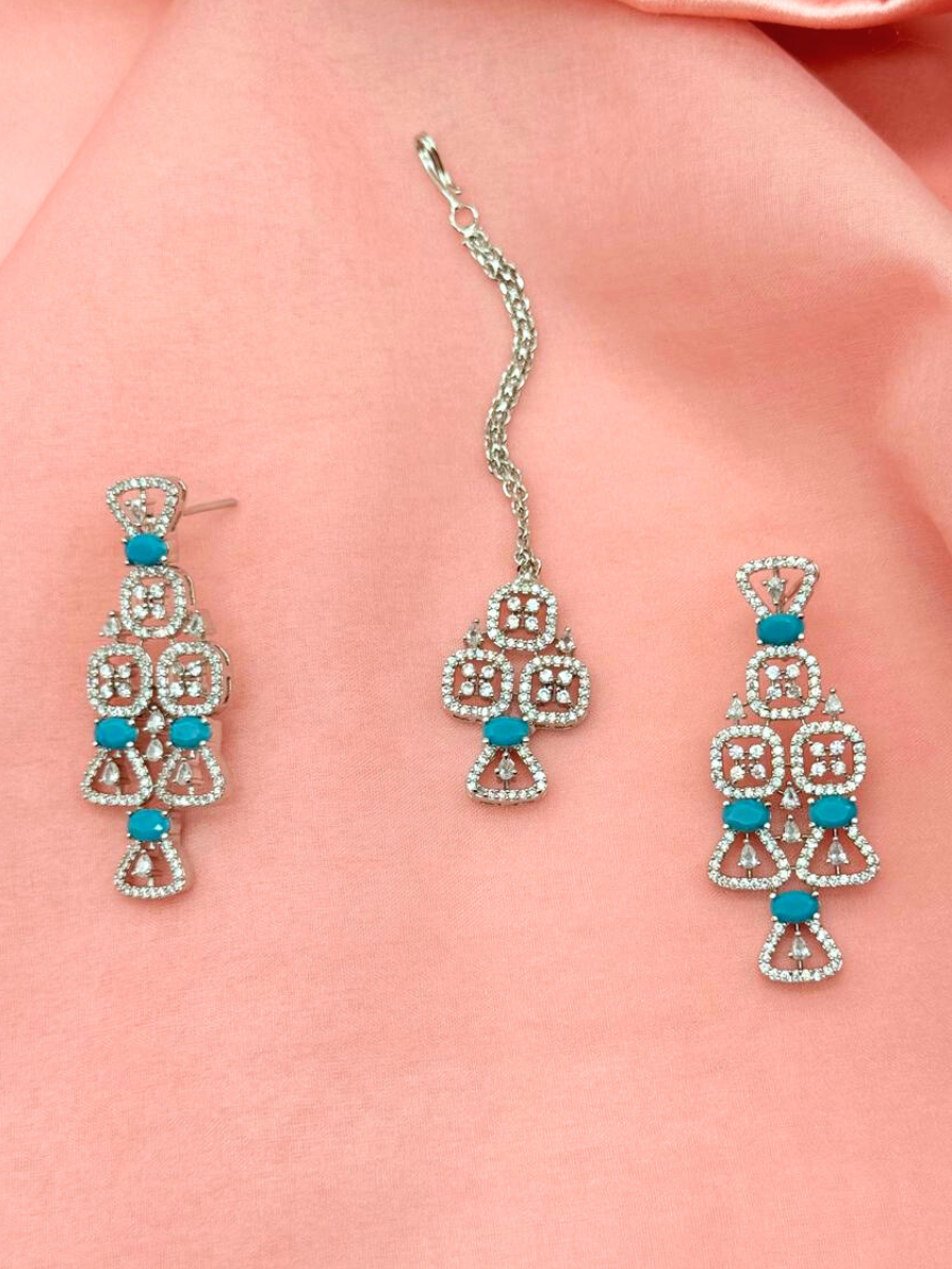 Azure Bloom – American Diamond Choker Set