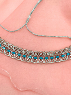 Azure Bloom – American Diamond Choker Set