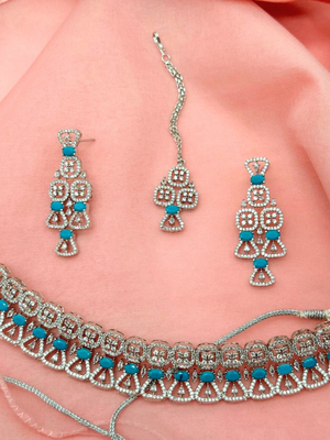 Azure Bloom – American Diamond Choker Set