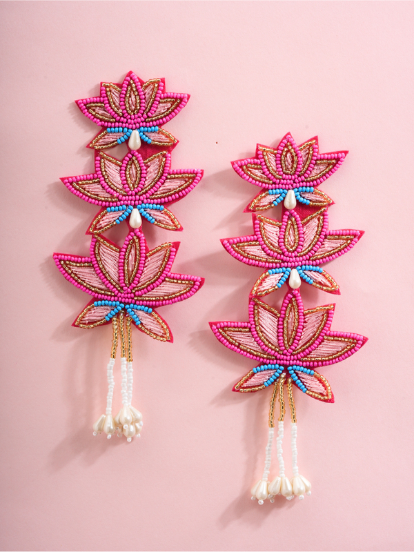 Lotus Cascade – Handmade Statement Earrings