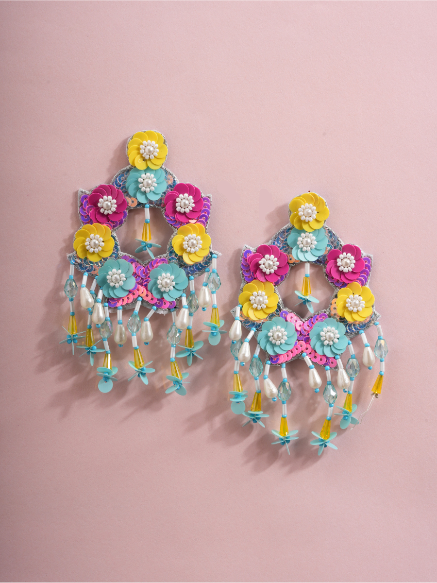 Floral Fiesta – Handmade Sequin Flower Dangle Earrings
