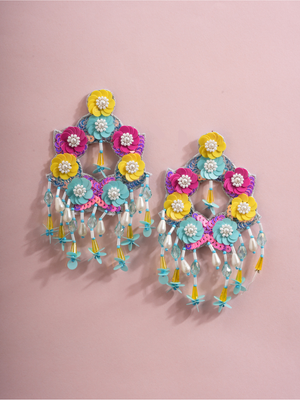 Floral Fiesta – Handmade Sequin Flower Dangle Earrings