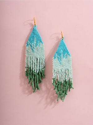 Verdant Drift – Handmade Beaded Tassel Earrings