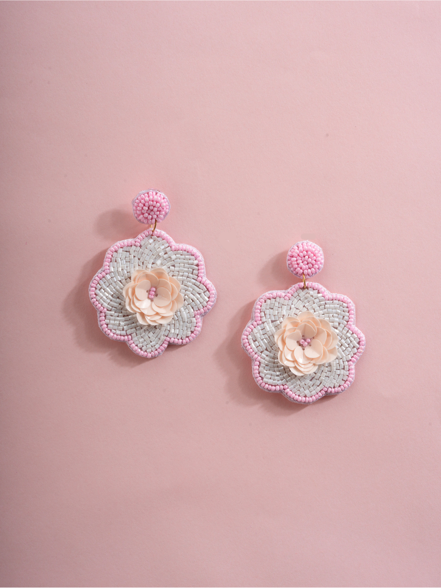 Rosette Muse – Handmade Floral Beaded Earrings