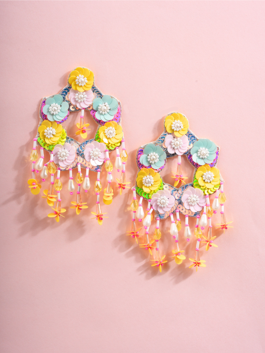 Bloom Burst – Handmade Floral Fringe Earrings