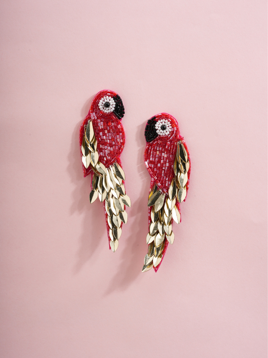 Scarlet Soar – Handmade Parrot Earrings
