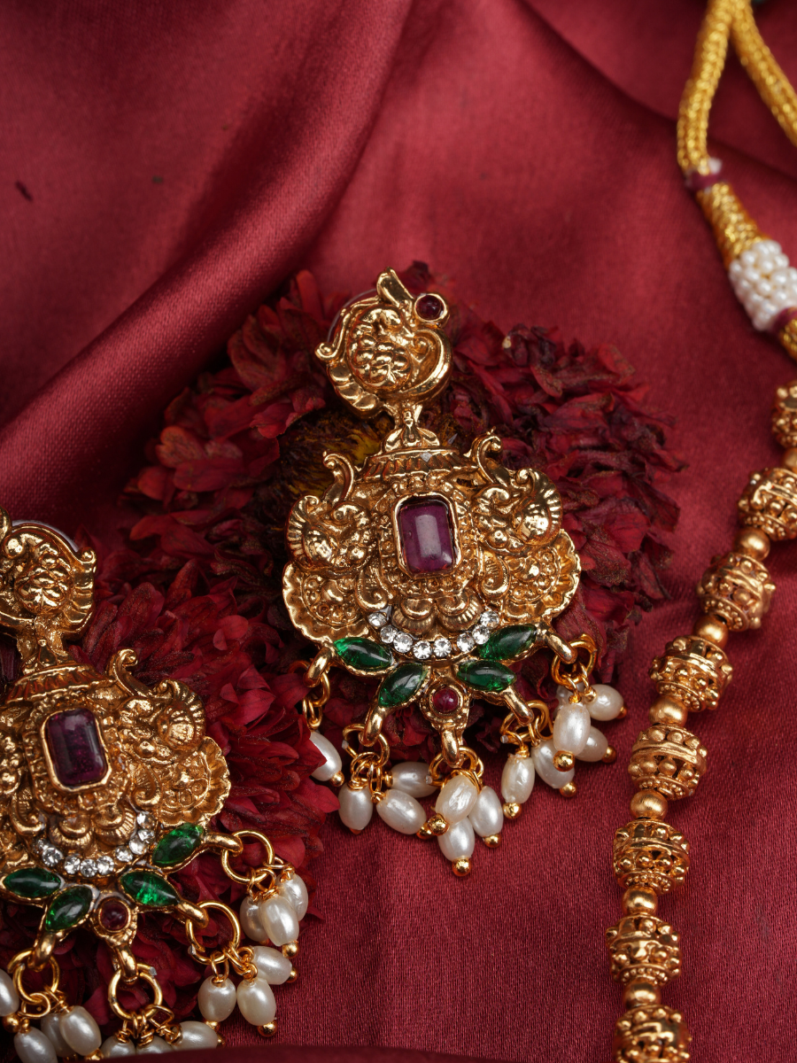 Ratna Pushpanjali Haar –  Temple Mala Set