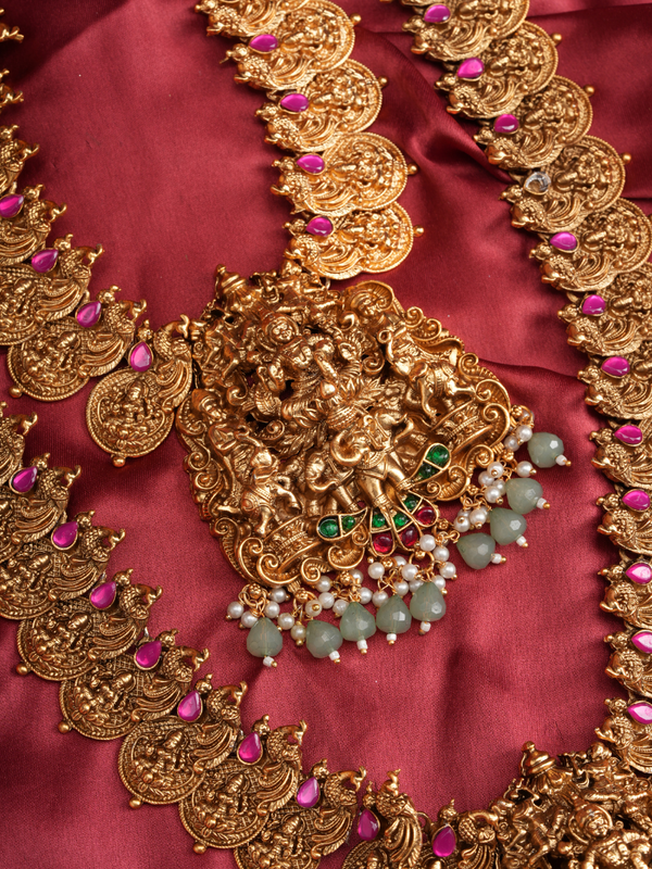 Kanakambari Lakshmi Haar – Temple Combo Set