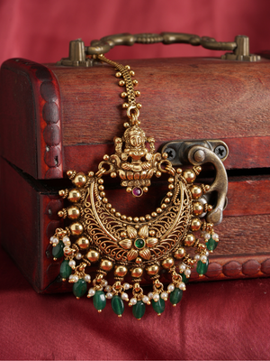 Padma Vilasini Maang Tika – Green Beads