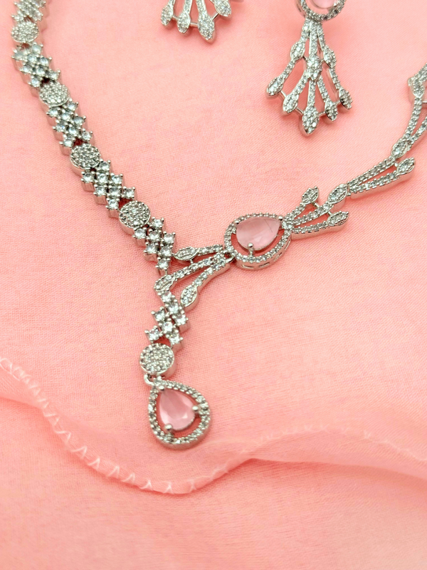 Gleam Allure – Blush American Diamond Necklace Set