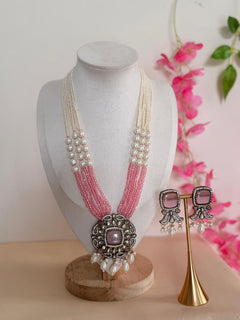 Pink Whisper – Pearl & Beaded Long Mala Set