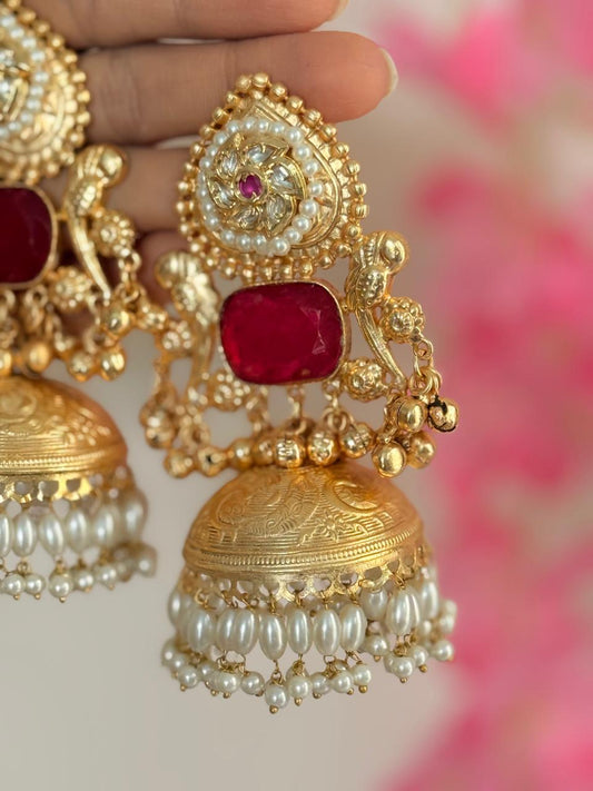 Zarqash - Red Doublet Kashmiri Earrings