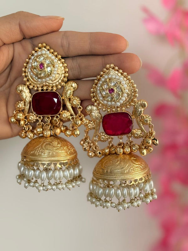 Zarqash - Red Doublet Kashmiri Earrings