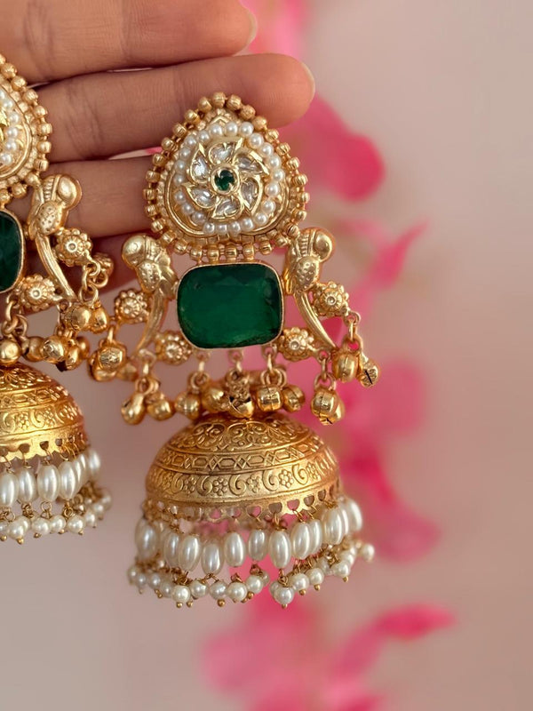 Zarqash - Green Doublet Kashmiri Earrings