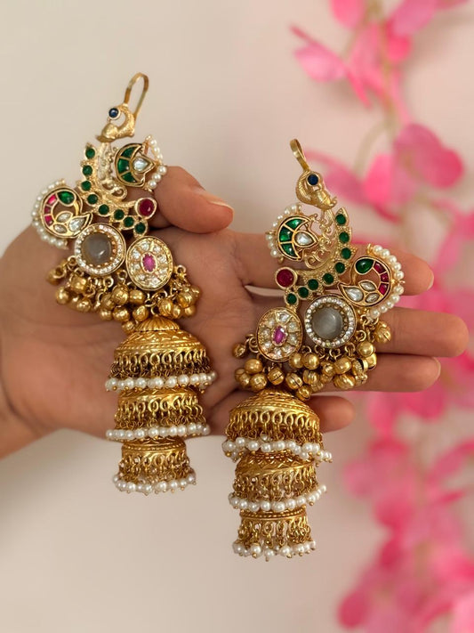 Noorveil - White Kashmiri Earcuff Jhumka