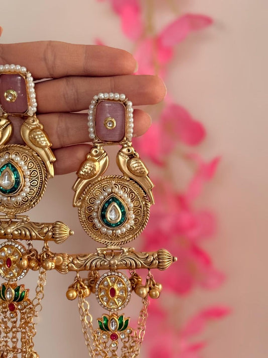 Kuhu Chandni - Green Lotus Kashmiri Earrings