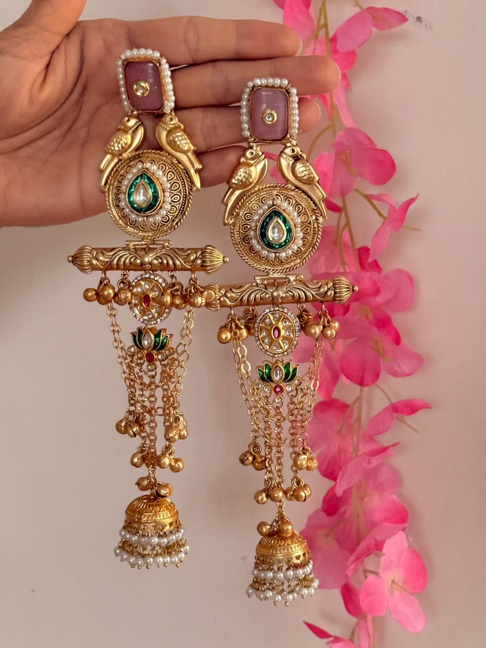 Kuhu Chandni - Green Lotus Kashmiri Earrings