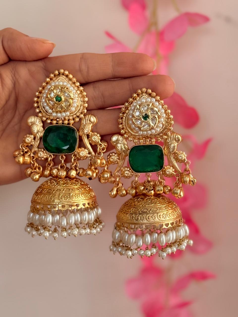 Zarqash - Green Doublet Kashmiri Earrings