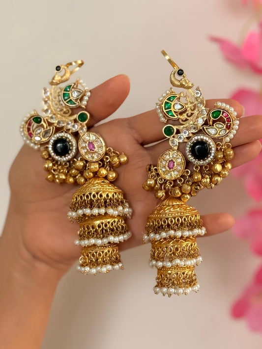 Noorveil - Black Green Kashmiri Earcuff Jhumka