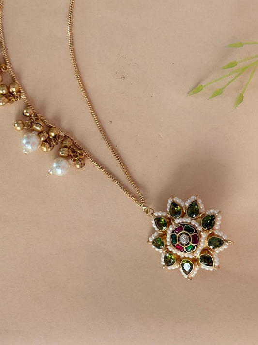 Gulnisa - Green Kashmiri Kaan Chain Earrings