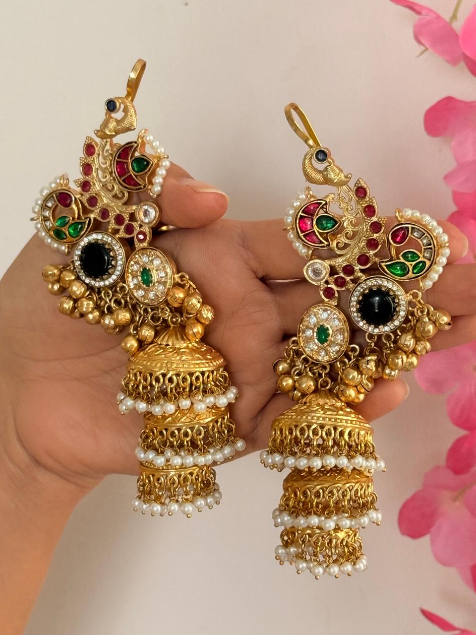 Noorveil - Black Pink Kashmiri Earcuff Jhumka