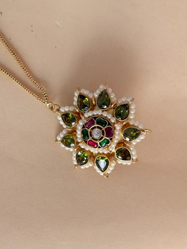 Gulnisa - Green Kashmiri Kaan Chain Earrings