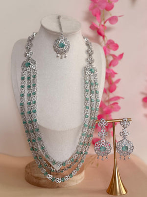 Majestic Mint Glow – American Diamond Necklace Set