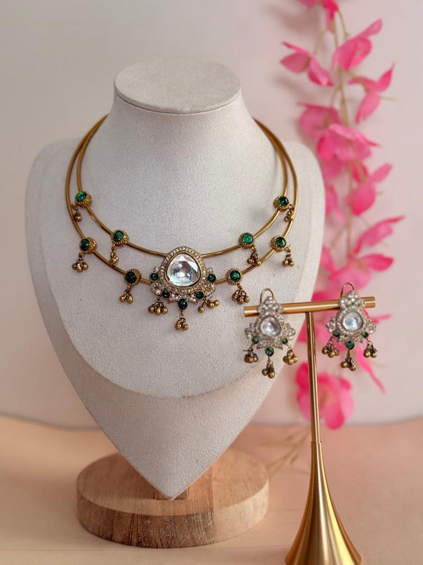 Ziya Hasli Set – Green Kundan Variant