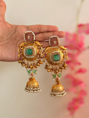 Aaranya - Mint Lotus Kashmiri Earrings